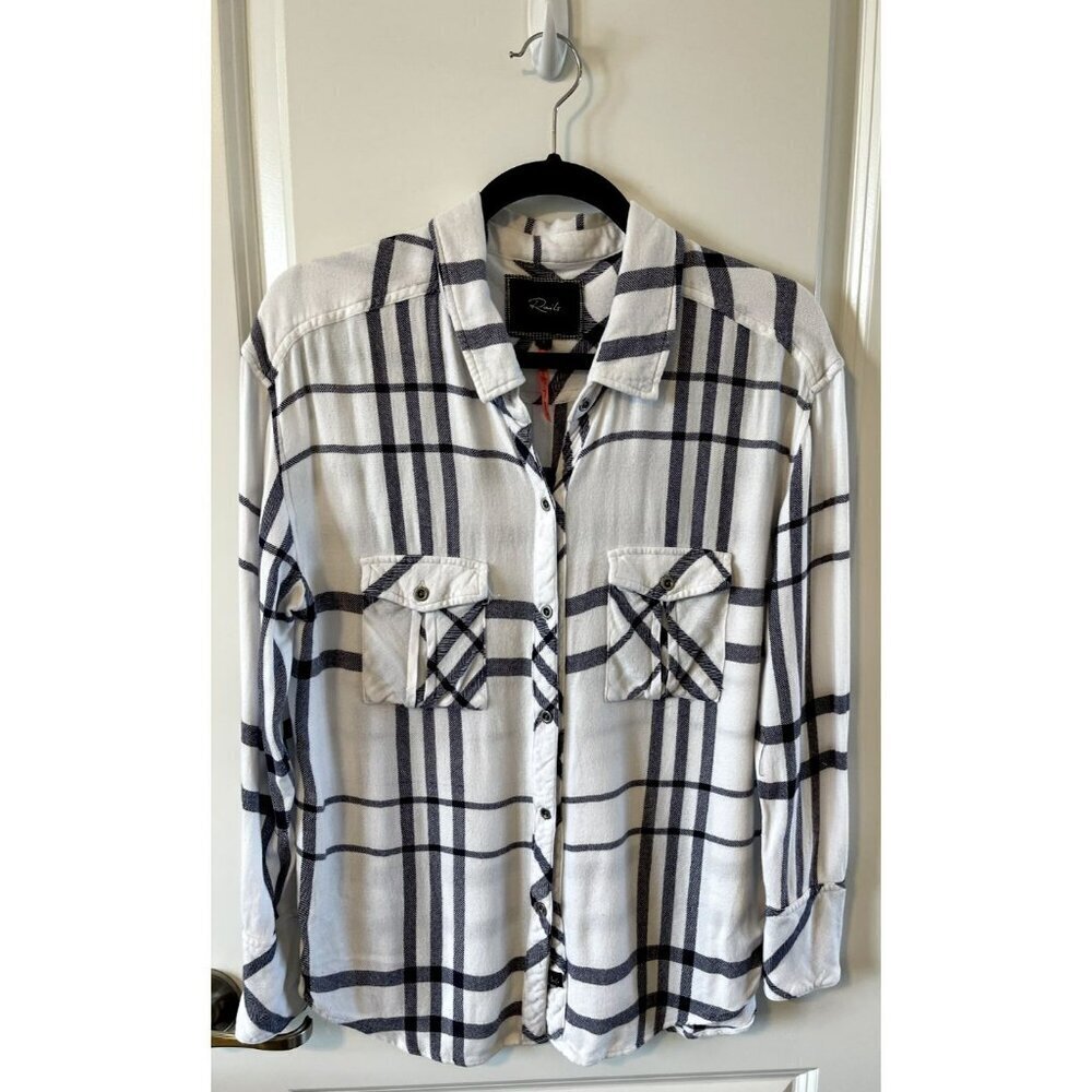 Rails White Robin Navy Plaid Hunter Button Up Shirt Size S Lightweight Flannel
